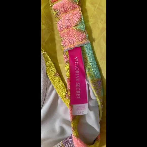 Boho Printed Preppy Hippie VS Hottie Halter Padded Push-up Bikini Top 36C - Picture 3 of 5